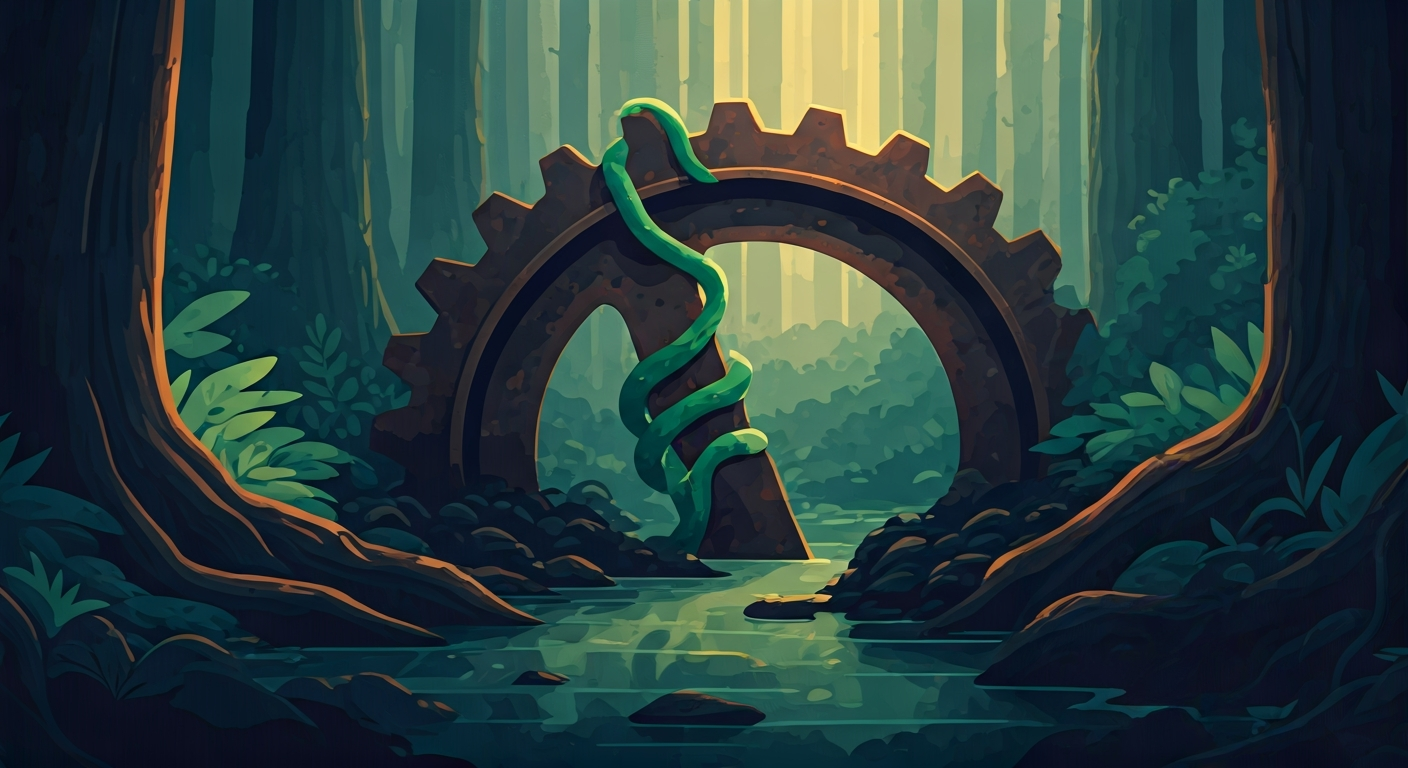 Two figures in conversation, one animated and open, the other composed and attentive — both engaged but in different registers — flat editorial illustration